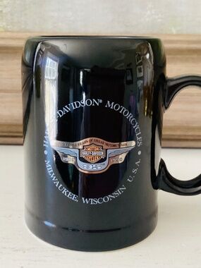 Vtg Harley Davidson Motorcycles 95th Anniversary Coffee Beer Large Mug 1998 Blck